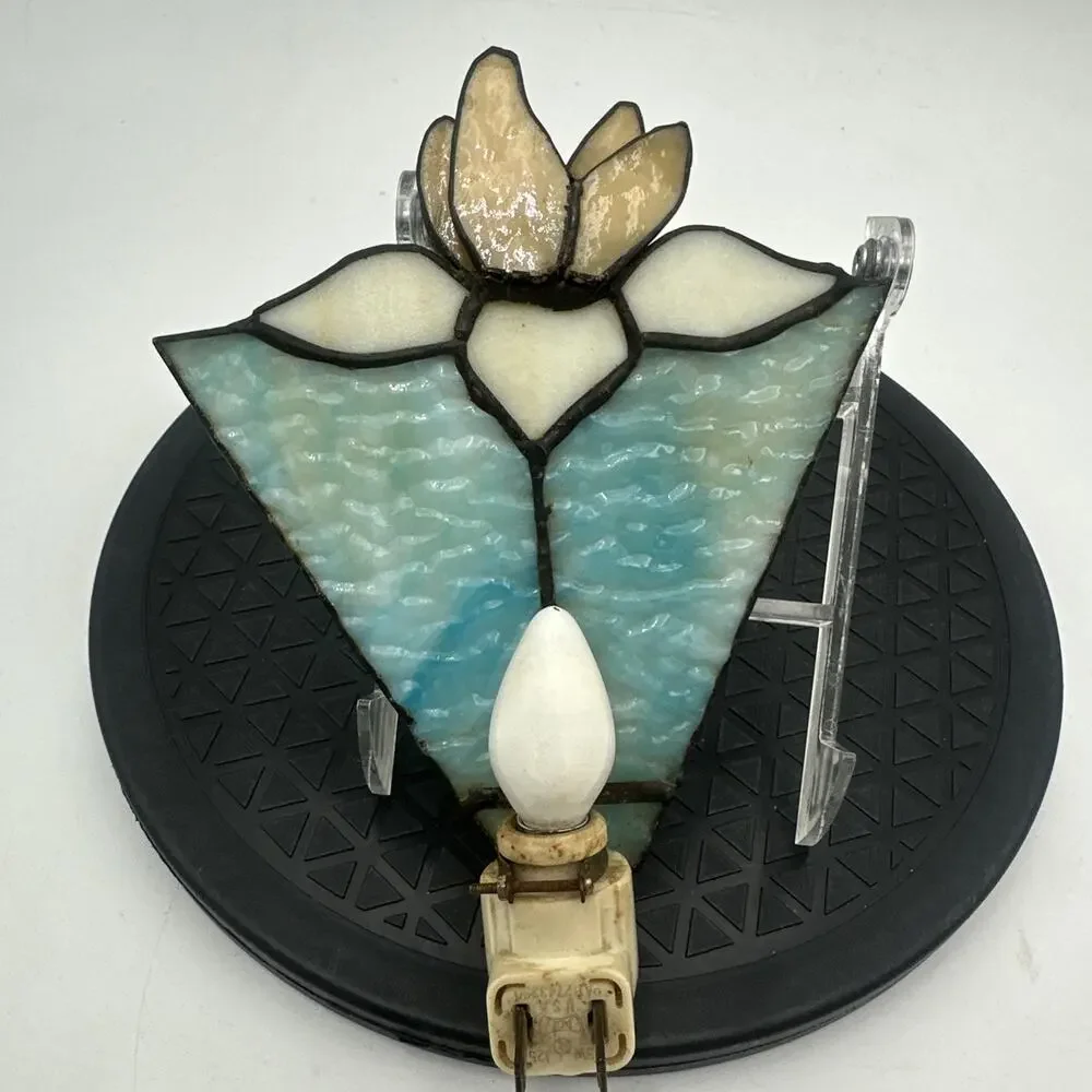 Vintage Night Light Handmade Stained Glass Flower Wall Plug In Extra Large